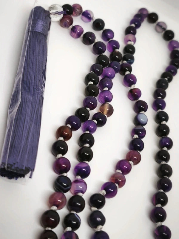 Collier Mala en agate violette 6mm