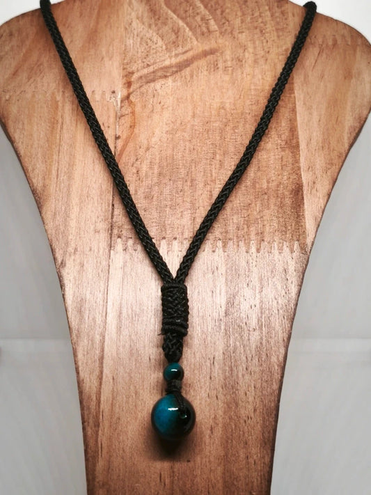 Collier en perles d'oeil de tigre bleu 10mm