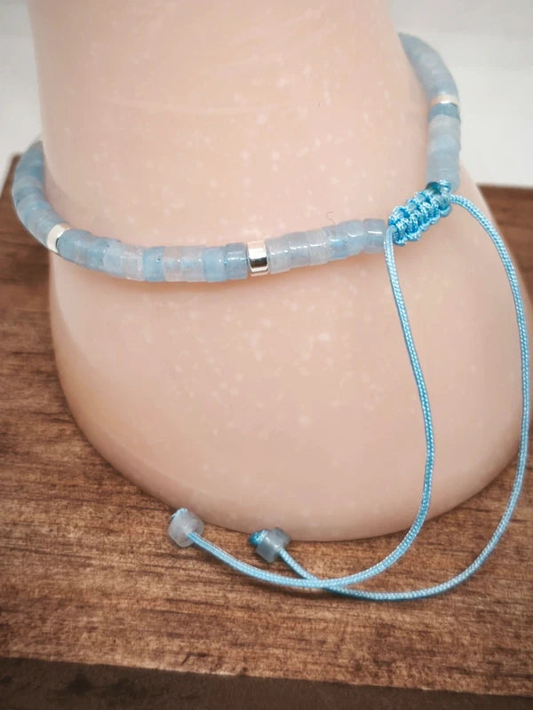 Bracelet  ajustable aigue marine 4mm