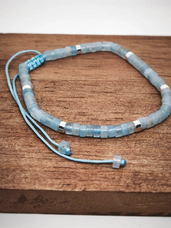 Bracelet  ajustable aigue marine 4mm