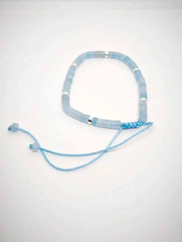 Bracelet  ajustable aigue marine 4mm