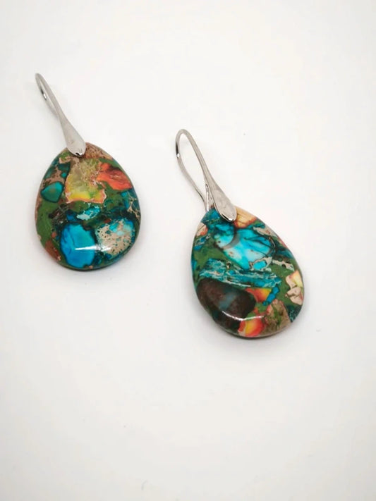 Boucles d'oreilles en variscite multicolore