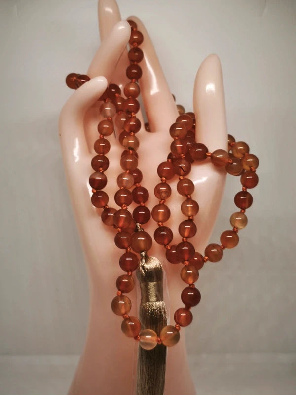 Collier Mala en cornaline 8mm