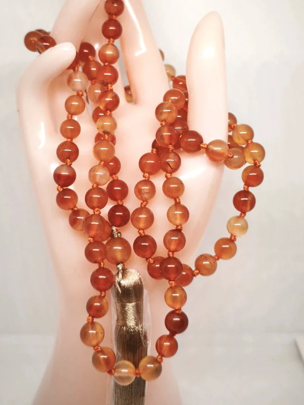 Collier Mala en cornaline 8mm