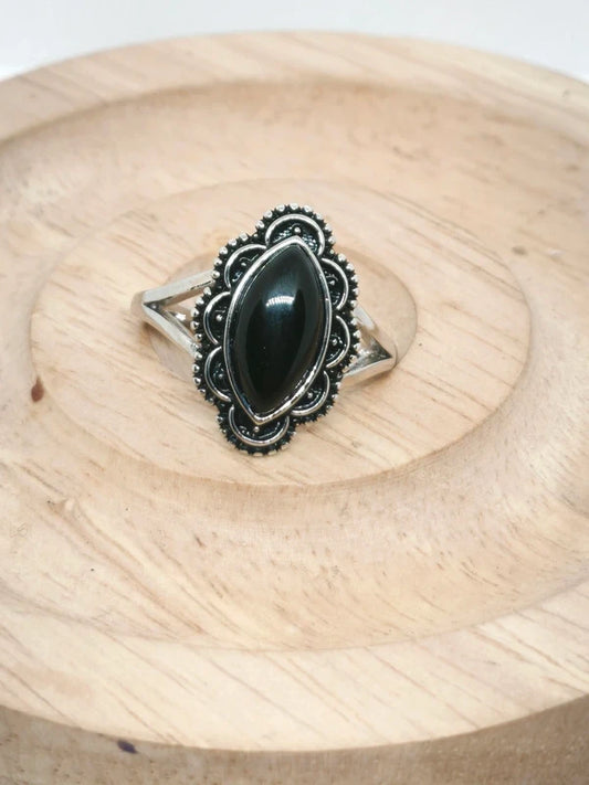 Bague en argent sterling et agate noire 21mm