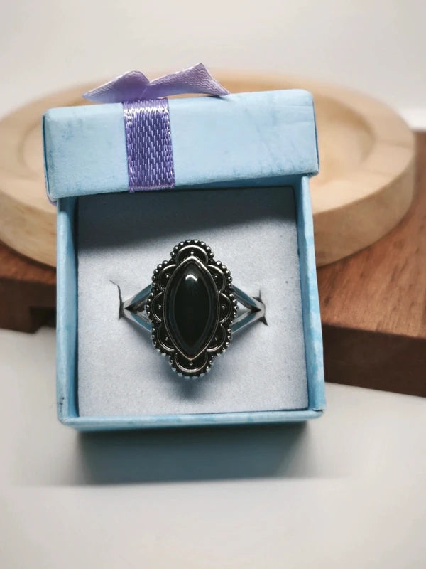 Bague en argent sterling et agate noire 21mm