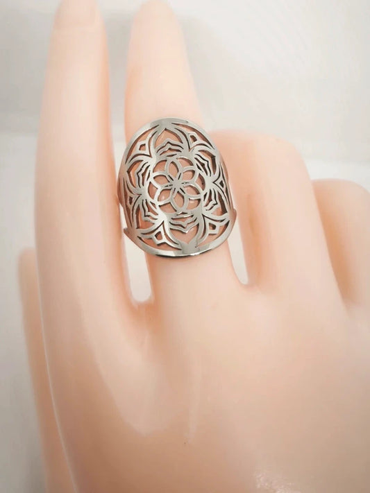 Bague fleur de lotus en acier inoxydable