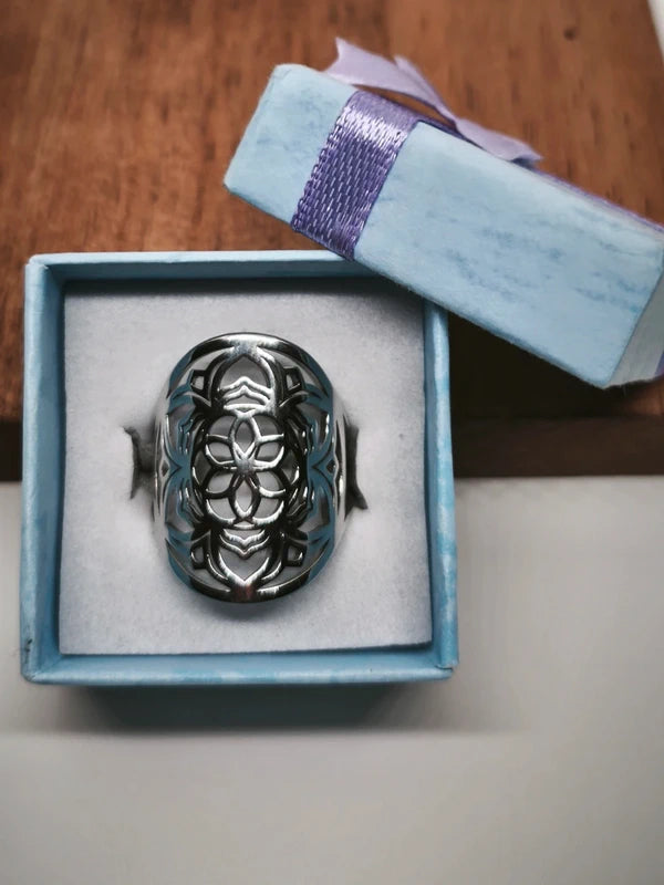 Bague fleur de lotus en acier inoxydable