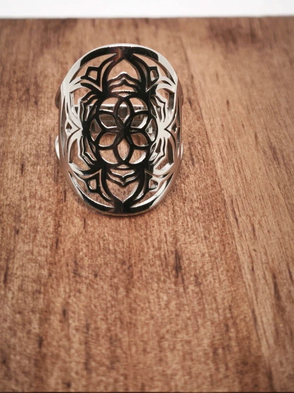 Bague fleur de lotus en acier inoxydable