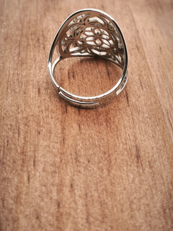 Bague fleur de lotus en acier inoxydable