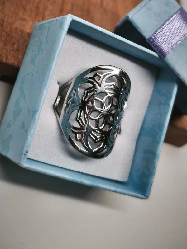 Bague fleur de lotus en acier inoxydable