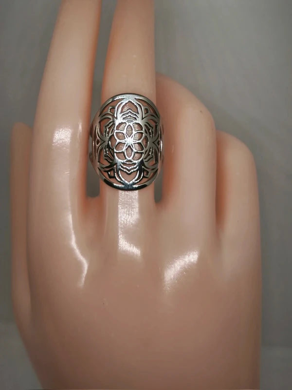 Bague fleur de lotus en acier inoxydable