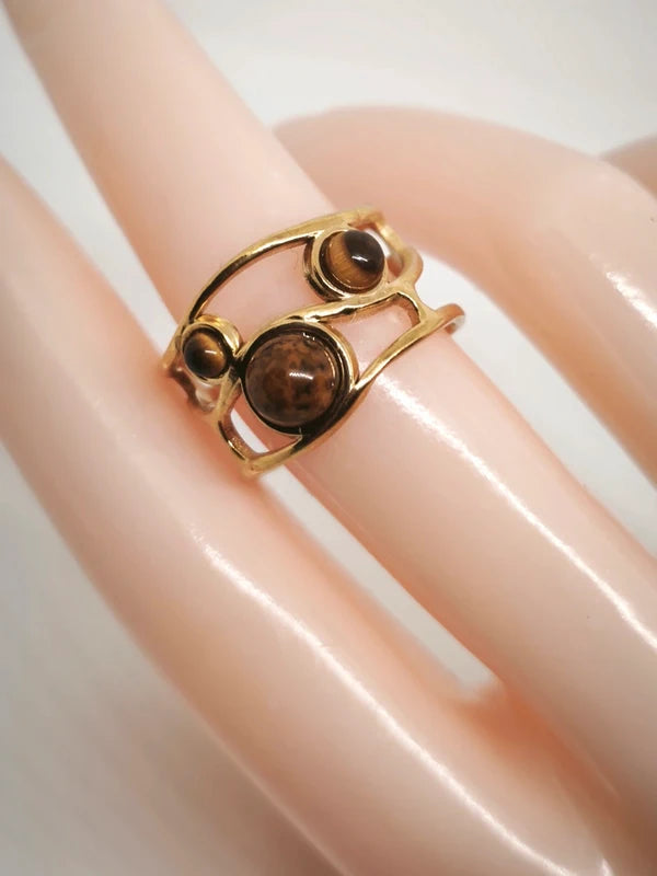 Bague en oeil de tigre et acier inoxydable 17mm