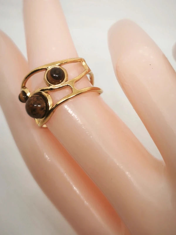 Bague en oeil de tigre et acier inoxydable 17mm