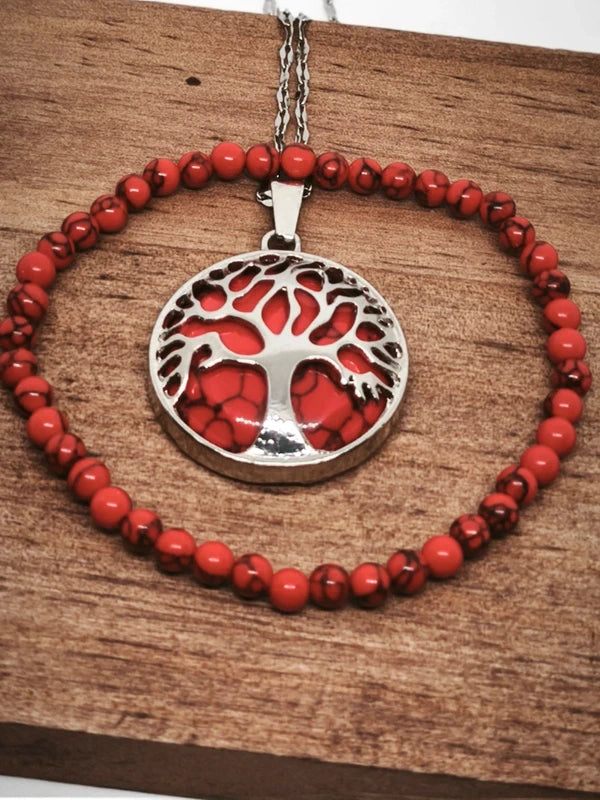 Collier et bracelet howlite rouge résinée