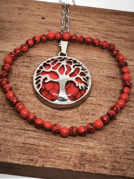 Collier et bracelet howlite rouge résinée