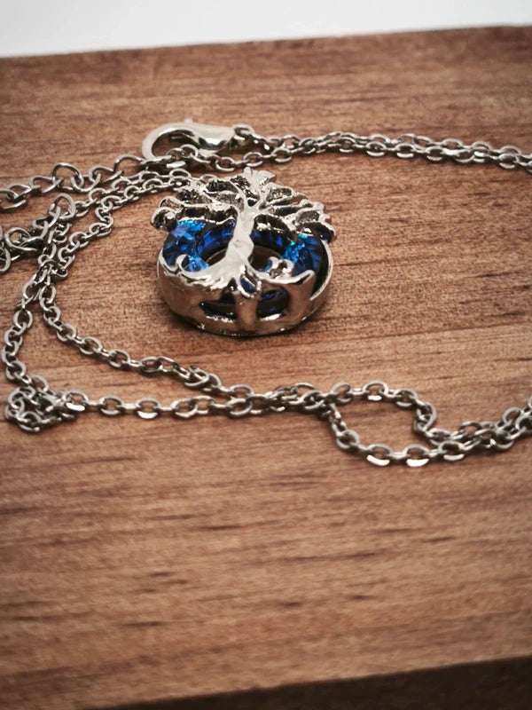 Collier arbre de vie en acier inoxydable et verre coloré