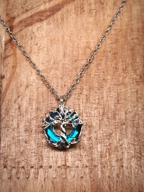 Collier arbre de vie en acier inoxydable et verre coloré