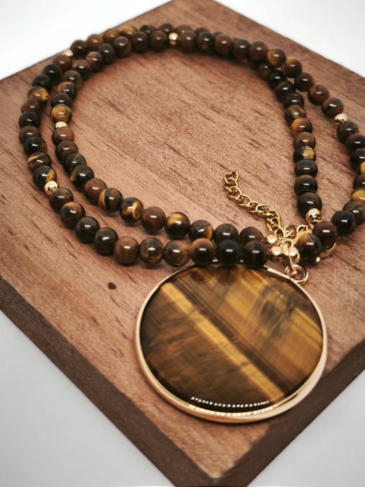 Collier en oeil de tigre 4mm avec pendentif