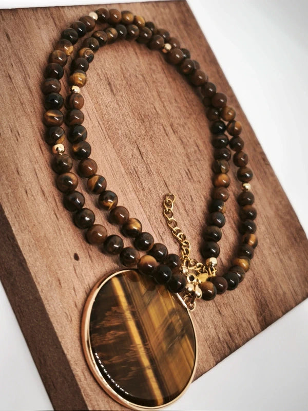 Collier en oeil de tigre 4mm avec pendentif