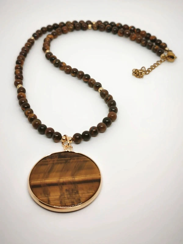 Collier en oeil de tigre 4mm avec pendentif