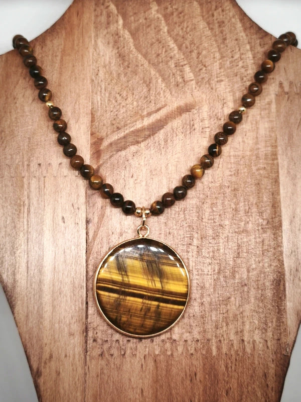 Collier en oeil de tigre 4mm avec pendentif