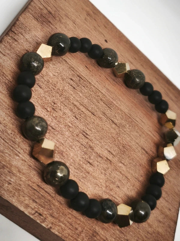 Bracelet tourmaline et pyrite 8mm