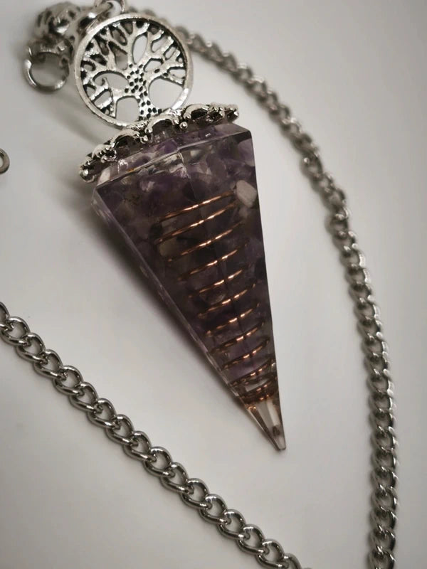 Pendule divinatoire orgonite en améthyste