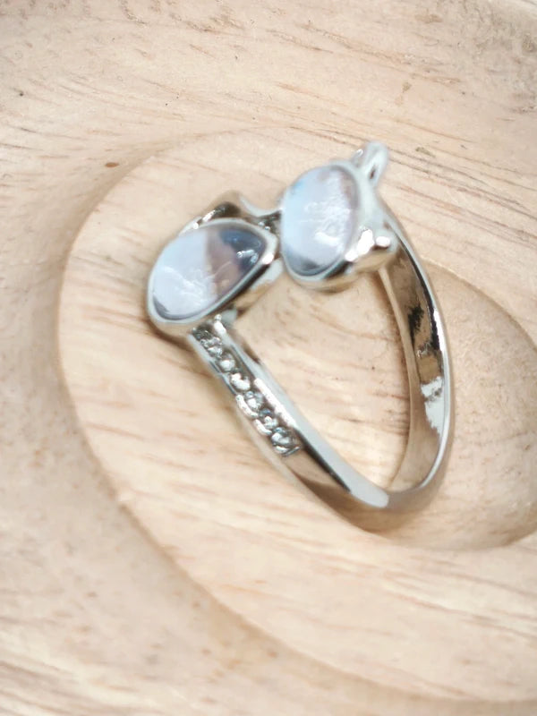 Bague chat en acier inoxydable et cristal de roche