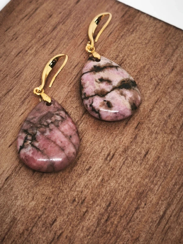 Boucles d'oreilles en rhodonite