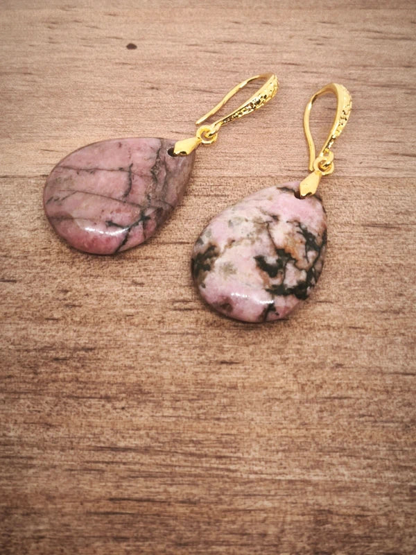 Boucles d'oreilles en rhodonite