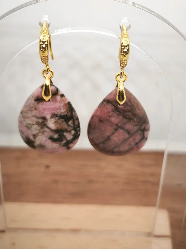 Boucles d'oreilles en rhodonite