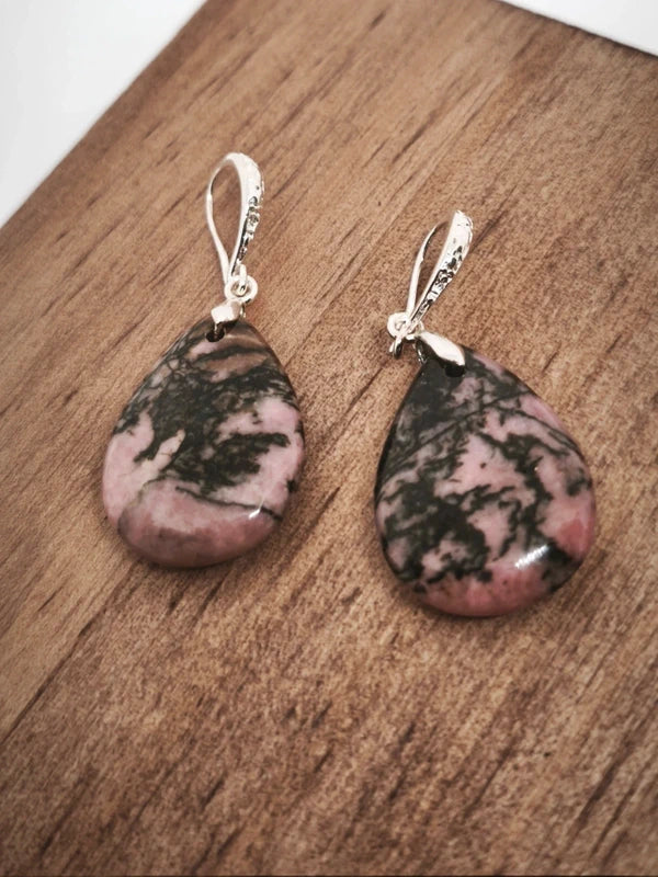 Boucles d'oreilles en rhodonite