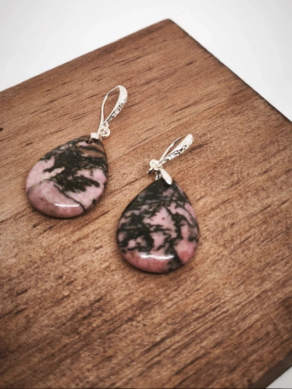 Boucles d'oreilles en rhodonite