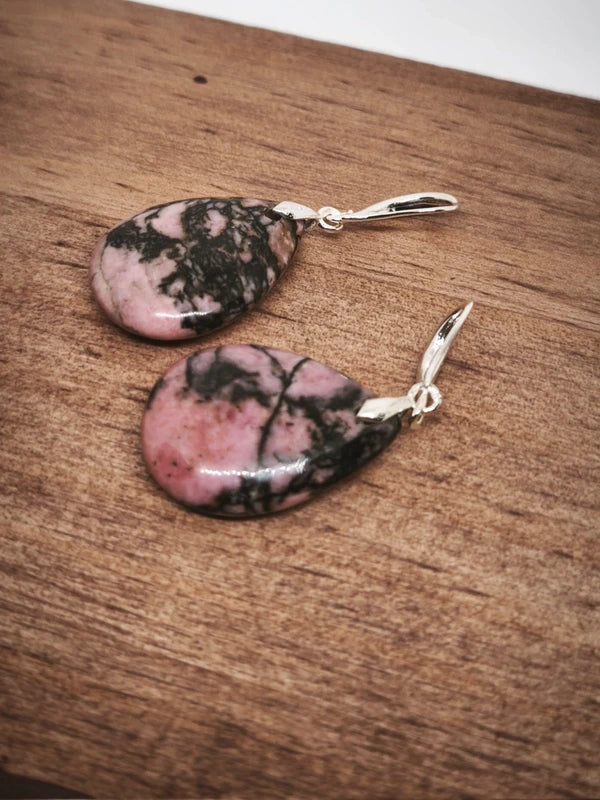 Boucles d'oreilles en rhodonite