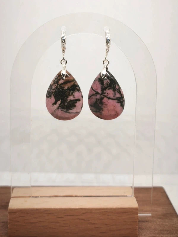 Boucles d'oreilles en rhodonite