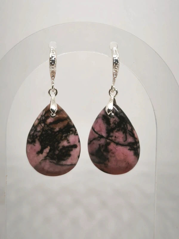 Boucles d'oreilles en rhodonite