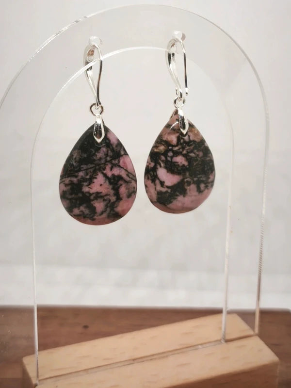 Boucles d'oreilles en rhodonite