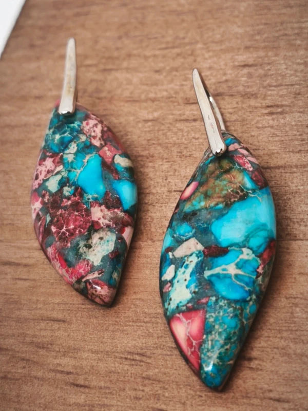 Boucles d'oreilles en jaspe sédimentaire rouge, turquoise