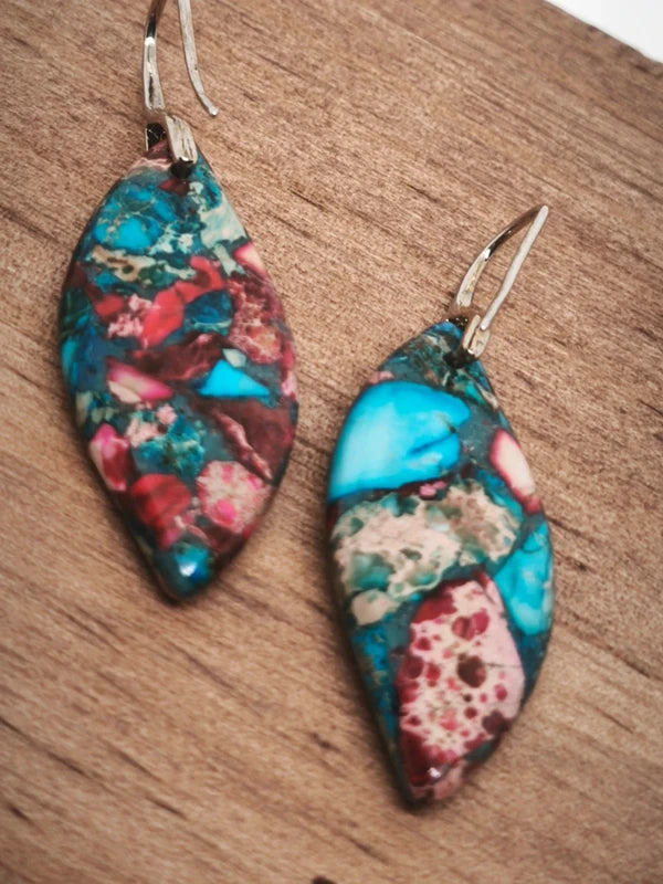 Boucles d'oreilles en jaspe sédimentaire rouge, turquoise