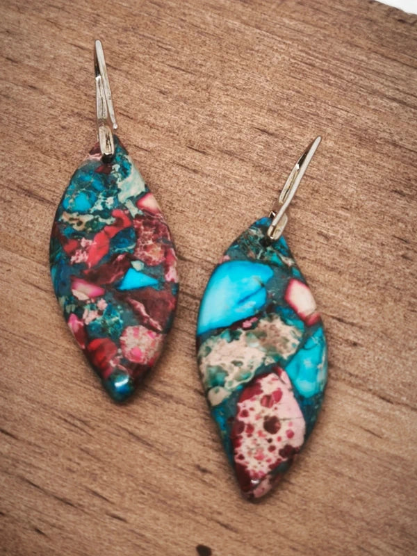 Boucles d'oreilles en jaspe sédimentaire rouge, turquoise