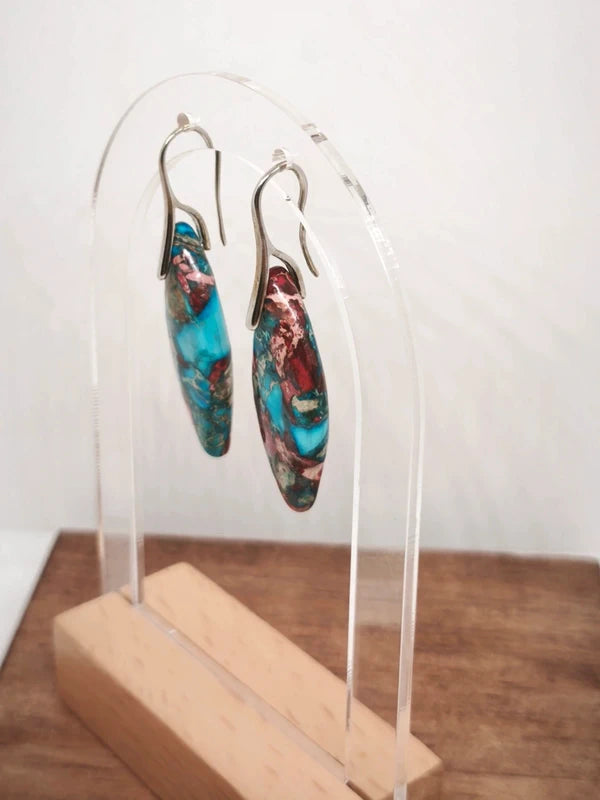 Boucles d'oreilles en jaspe sédimentaire rouge, turquoise