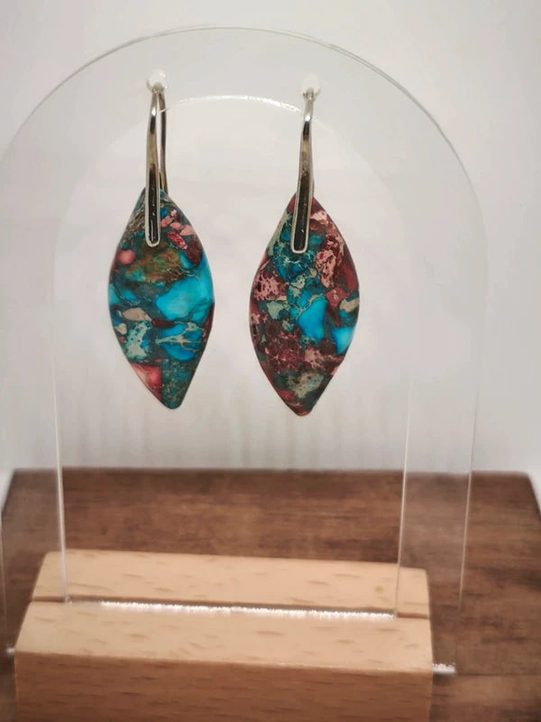 Boucles d'oreilles en jaspe sédimentaire rouge, turquoise