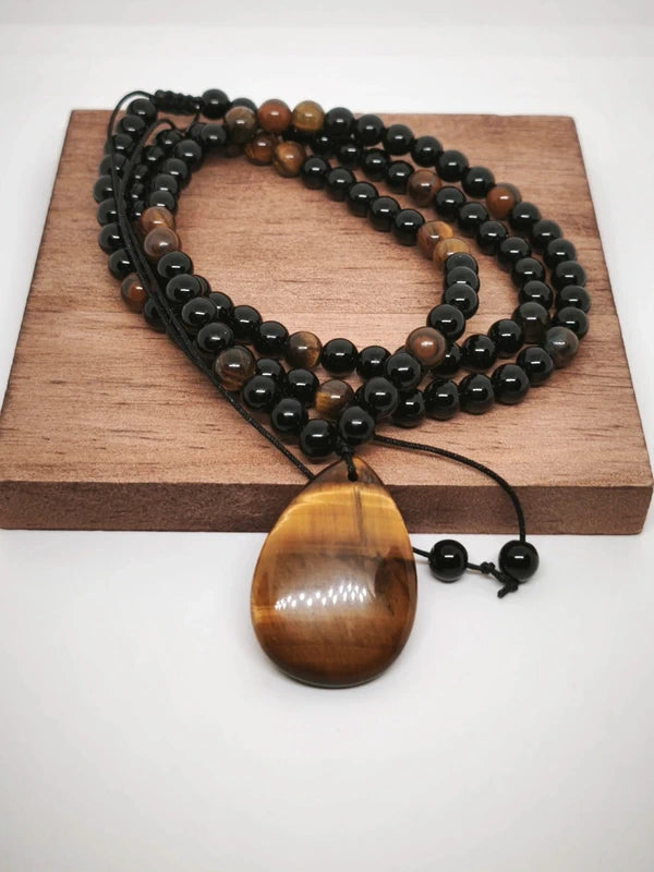 Collier Mala et pendentif en oeil de tigre