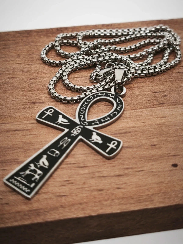 Collier croix ânkh en acier inoxydable