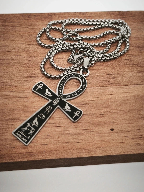Collier croix ânkh en acier inoxydable