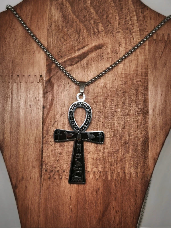 Collier croix ânkh en acier inoxydable