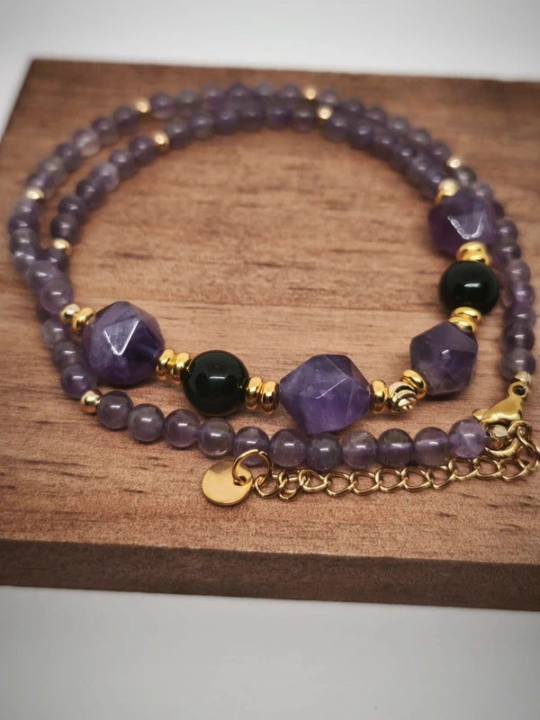 Collier en perles d'améthyste polies et facettes