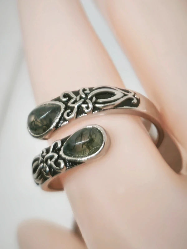 Bague cuillère argent sterling, agate mousse .