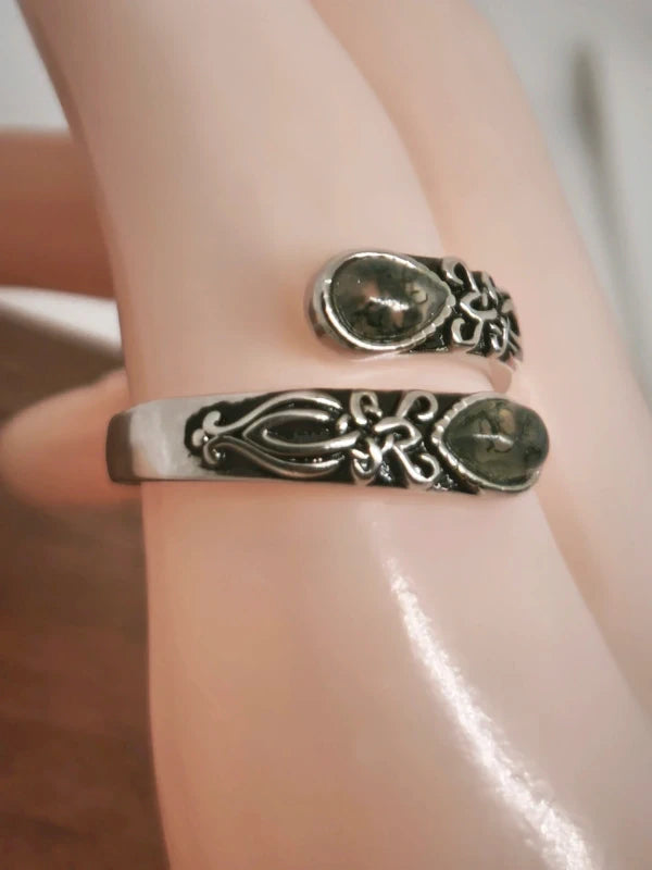 Bague cuillère argent sterling, agate mousse .